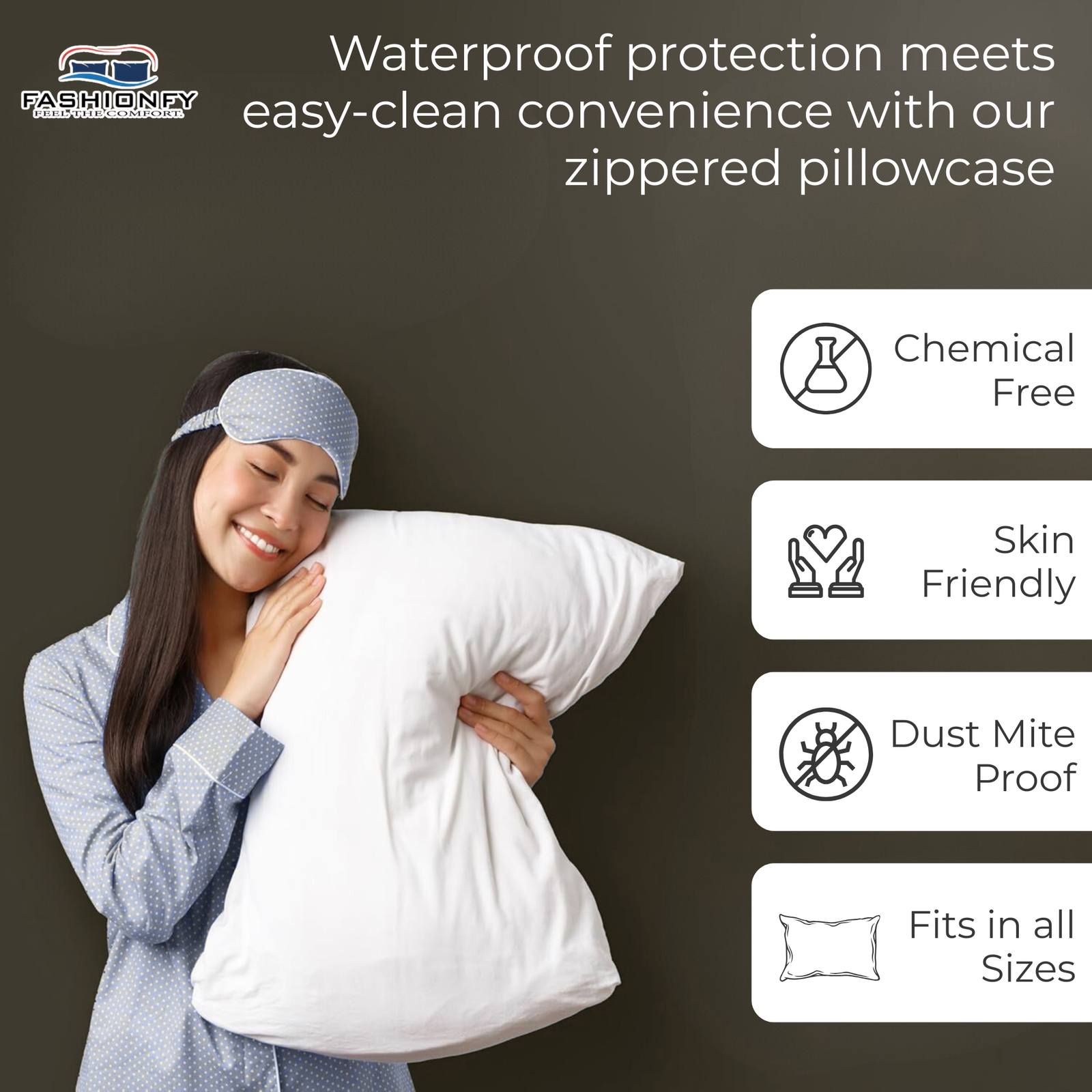 FASHIONFY® Pillow Protectors with Zipper Enclosure | Set of 2 100% Waterproof Polyester Bed Pillow Covers - Image 7