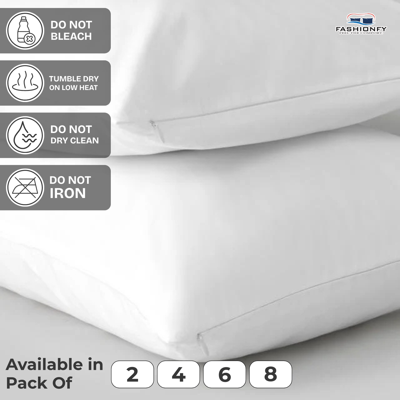 FASHIONFY® Pillow Covers for Hotel Pillows, Dorm rooms, Bed & Sofa Cushions | Pack of 4 - Image 2