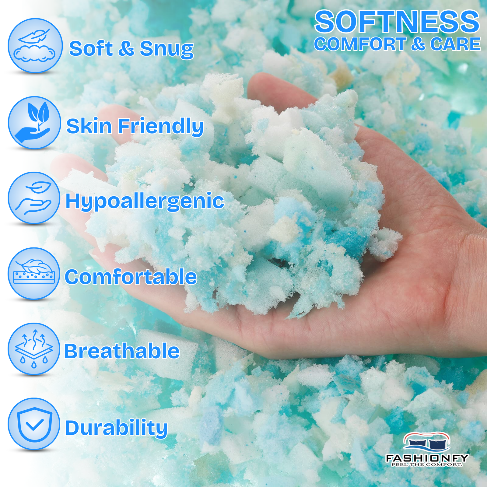 FASHIONFY Shredded Memory Foam for Bean Bag Filler, Bed Pillows & Couch Cushions - Image 2