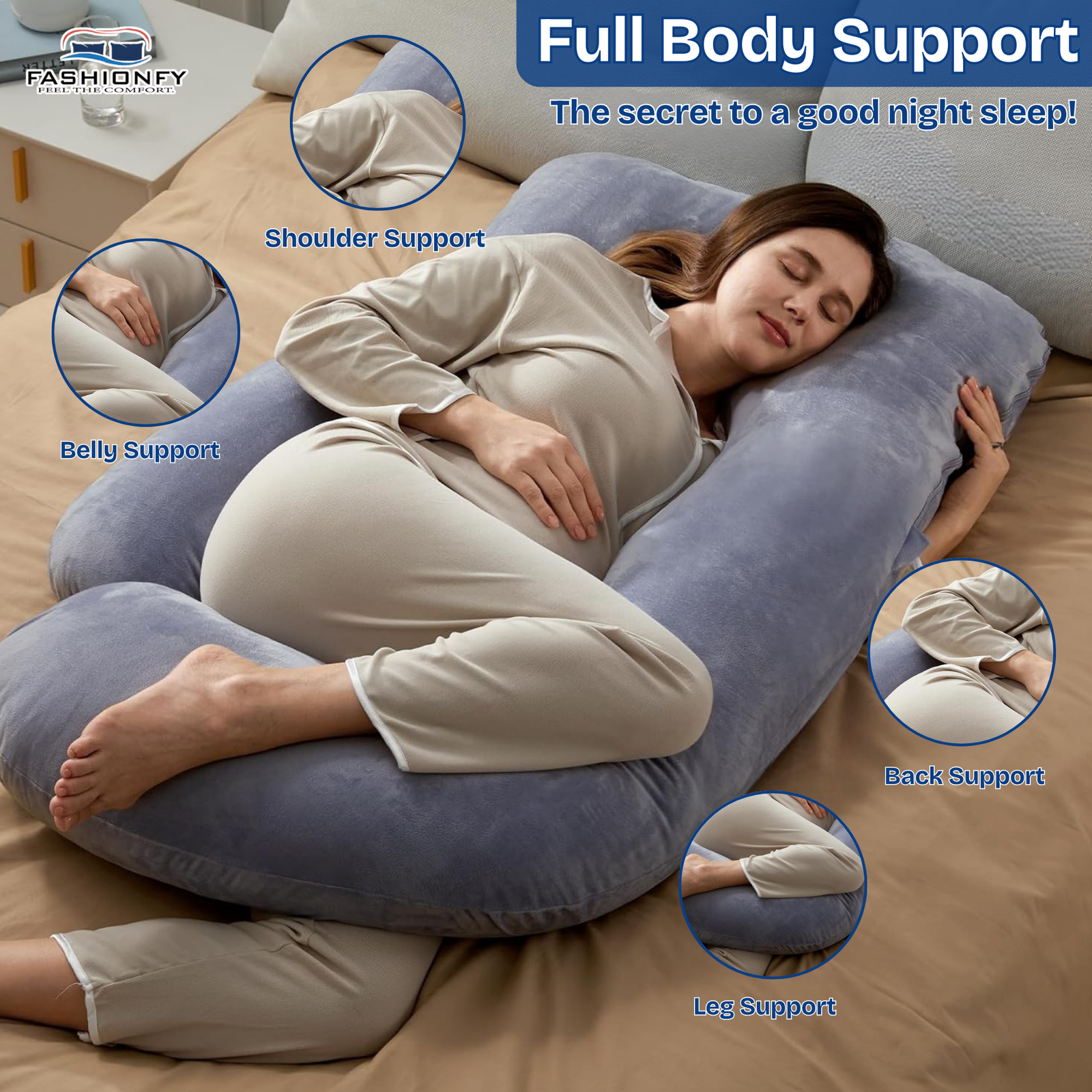 FASHIONFY® U & J Shaped Pregnancy Pillow for Maternity Support, Hips & Belly - Image 2