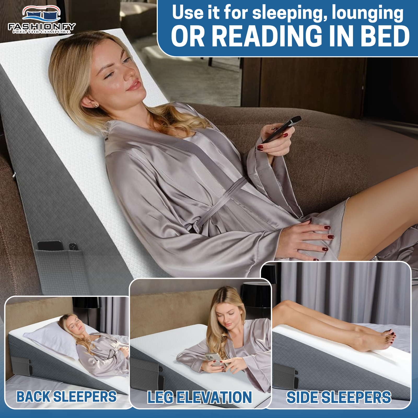 FASHIONFY Orthopedic Bed Wedge Pillow | Jacquard Cover with With Side-Pocket - Image 2