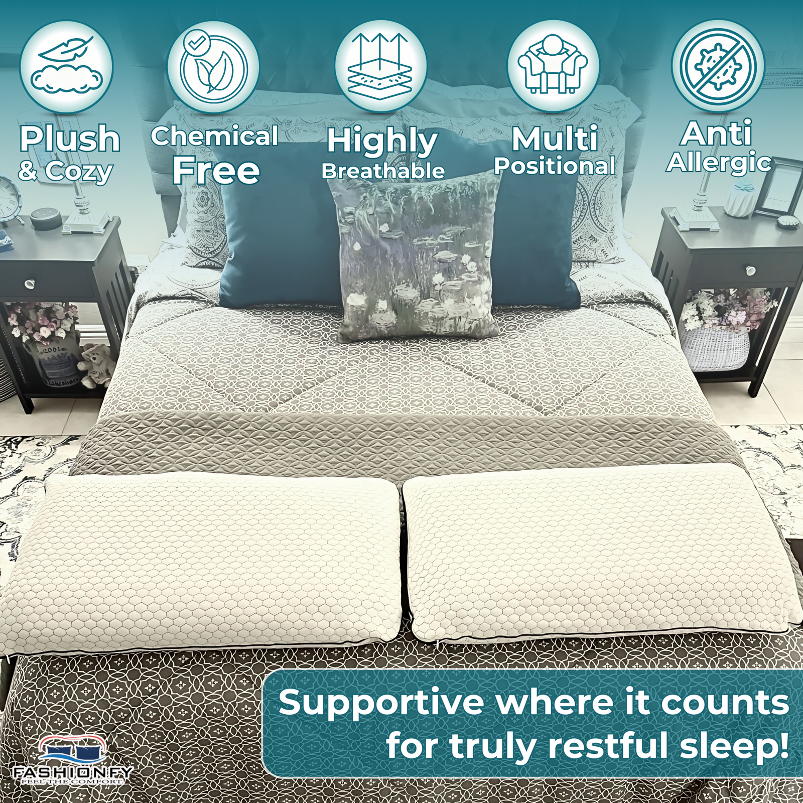 FASHIONFY Memory Foam Pillows For Back & Side Sleepers - Image 2