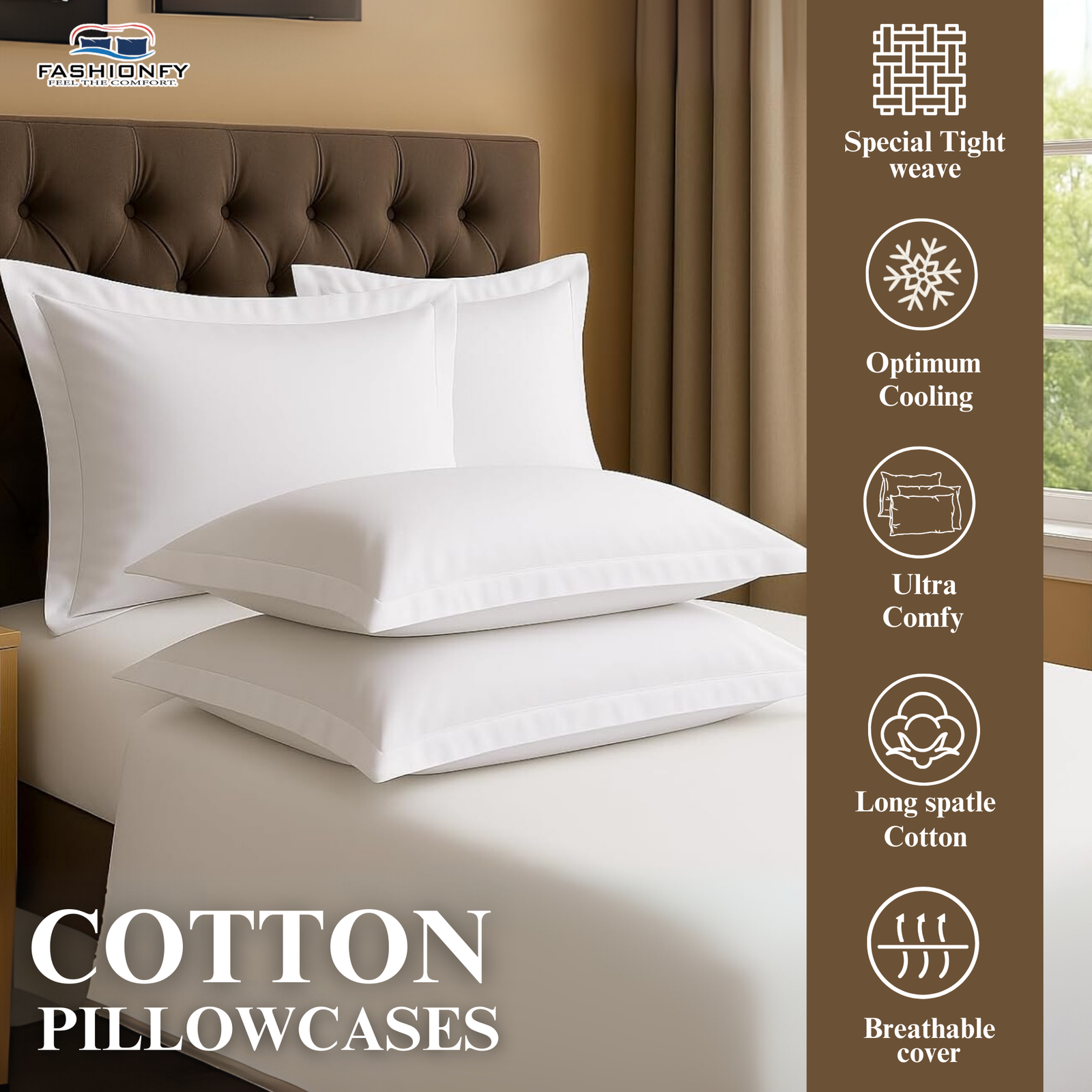 FASHIONFY® Premium Cotton Pillow Shams with Envelope Closure, Pillow Covers - Image 3