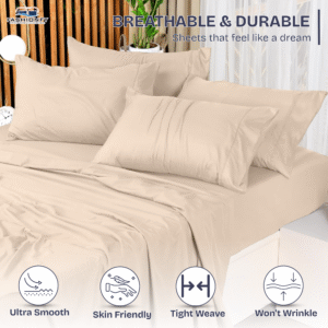 FASHIONFY Luxury 4 Piece Bed Sheet Set with 1 Flat Sheet, 1 Fitted Sheet & 2 Pillowcases - Image 3