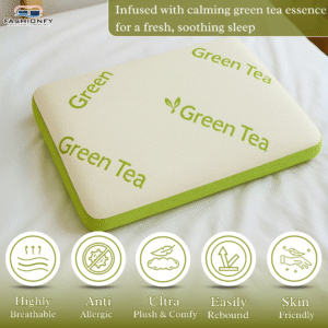 FASHIONFY® Green Tea Memory Foam Pillow for Side Sleepers, Hot Sleepers, Neck Pain, Shoulder Pain & Back Support - Image 4