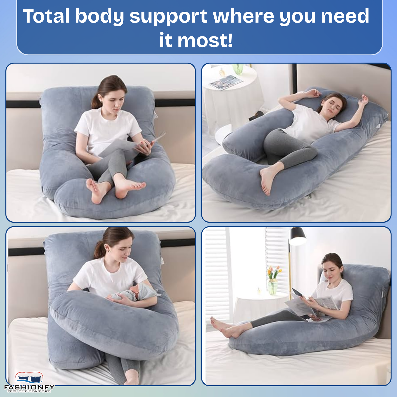 FASHIONFY® U & J Shaped Pregnancy Pillow for Maternity Support, Hips & Belly - Image 6