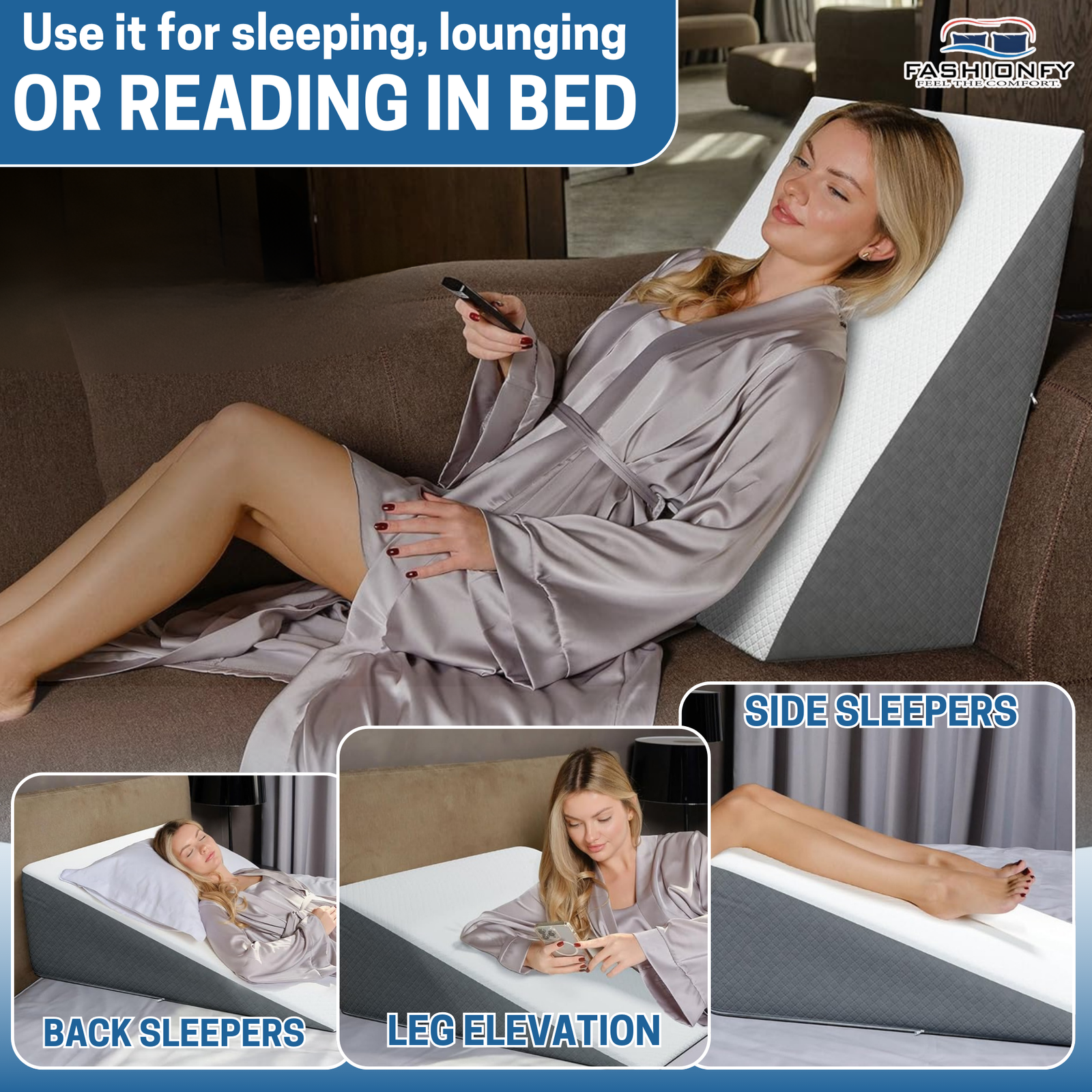 FASHIONFY Wedge Pillow for Back & Neck Support, Chic Jacquard Pillowcase - Image 2