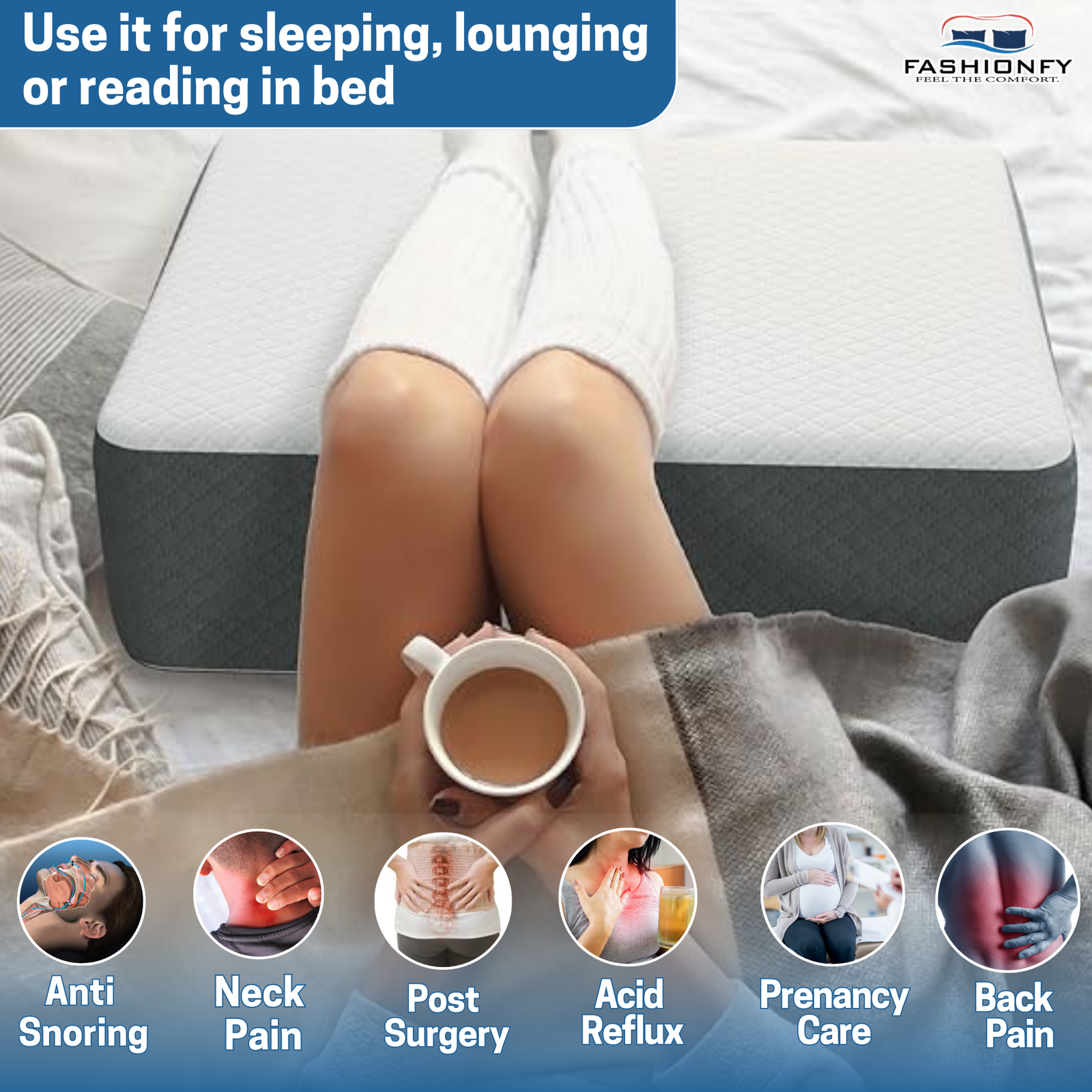 FASHIONFY Wedge Pillow for Back & Neck Support, Chic Jacquard Pillowcase - Image 3