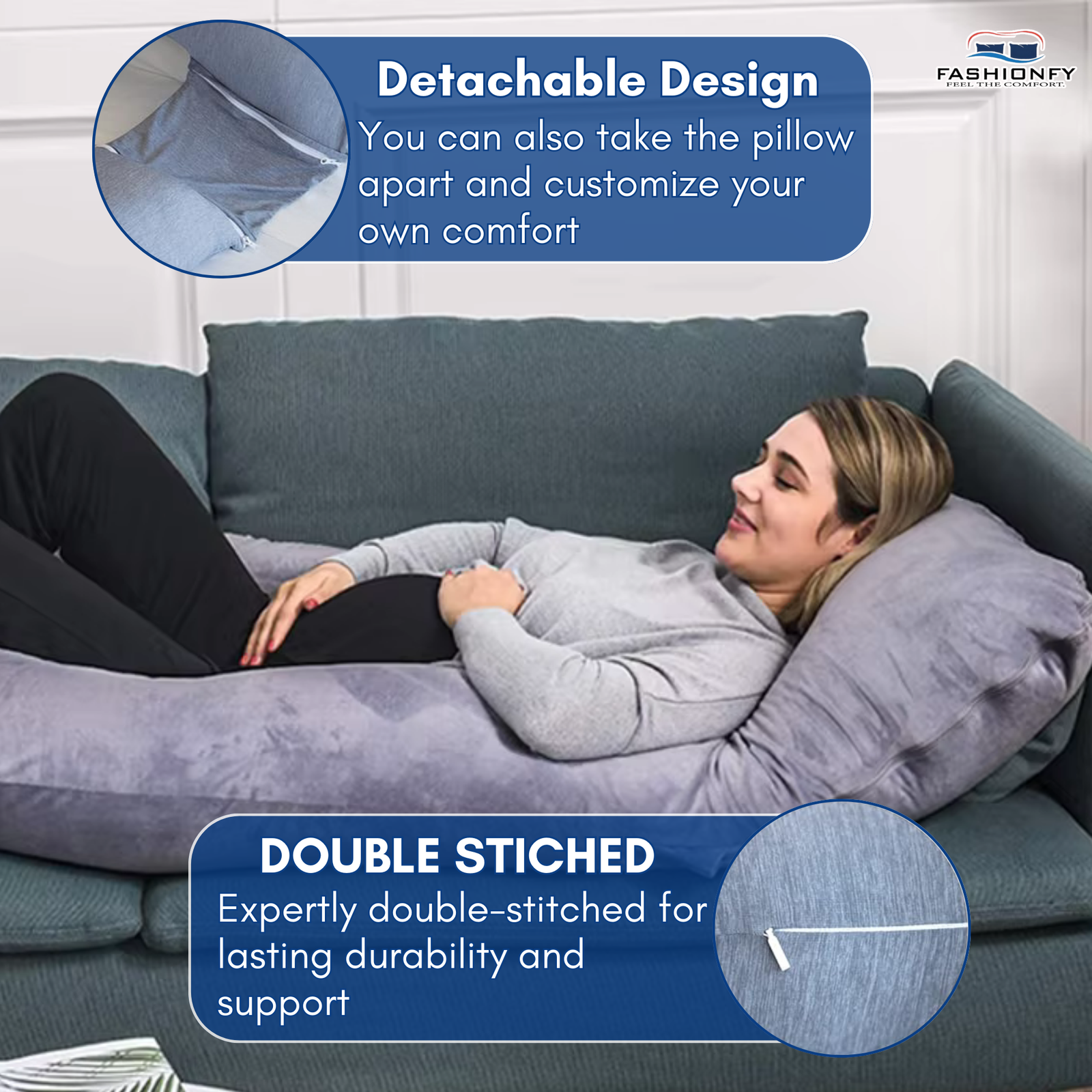 Detachable U Shape Pregnancy Pillow with 100% Polyester Filling - Image 5