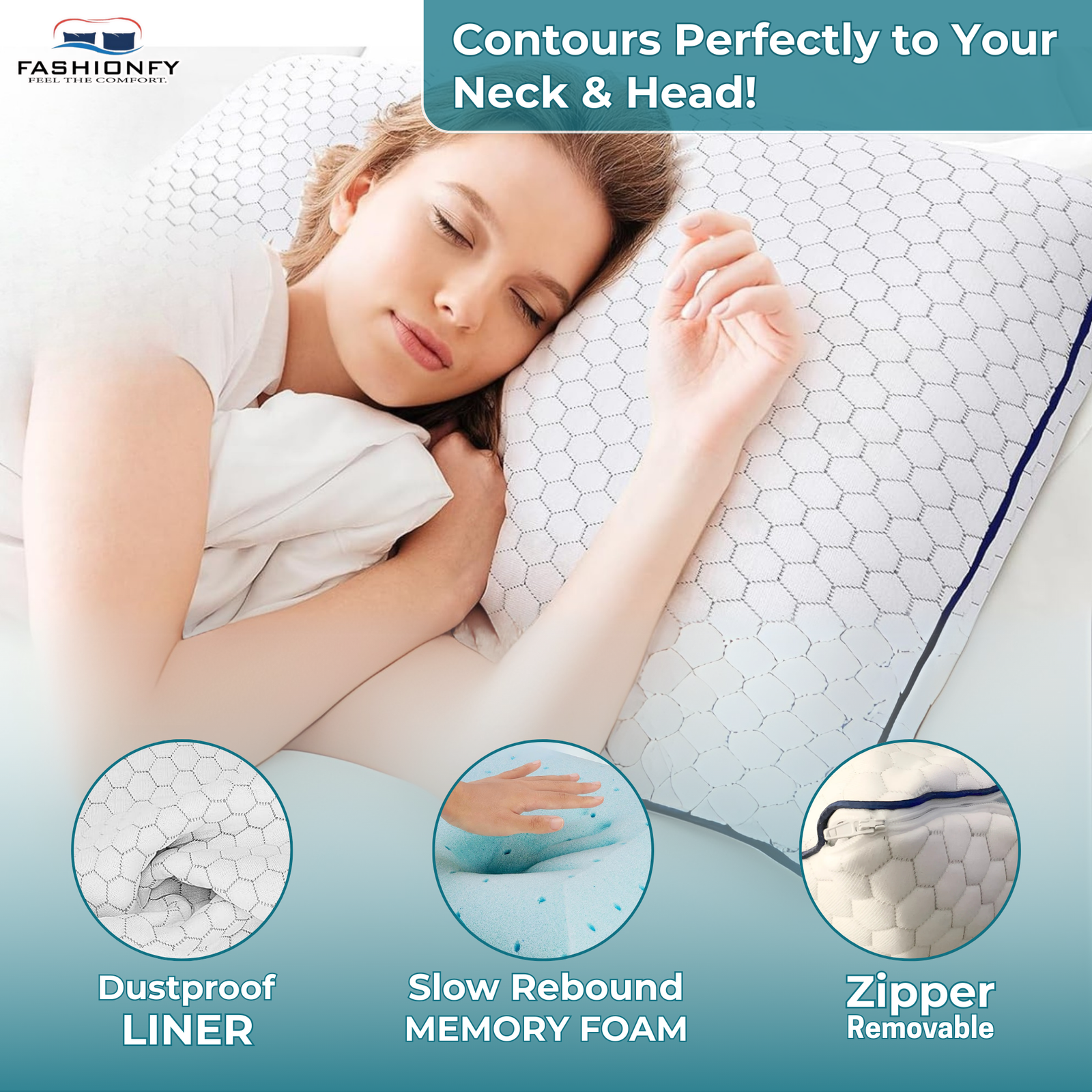 FASHIONFY Memory Foam Pillows For Back & Side Sleepers - Image 3