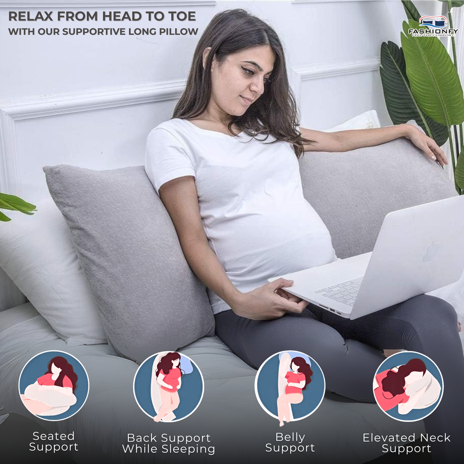 FASHIONFY® Long Body Pillow with Velvet Cover | Straight Pregnancy Pillow for Belly Support & Hip Pain - Image 6