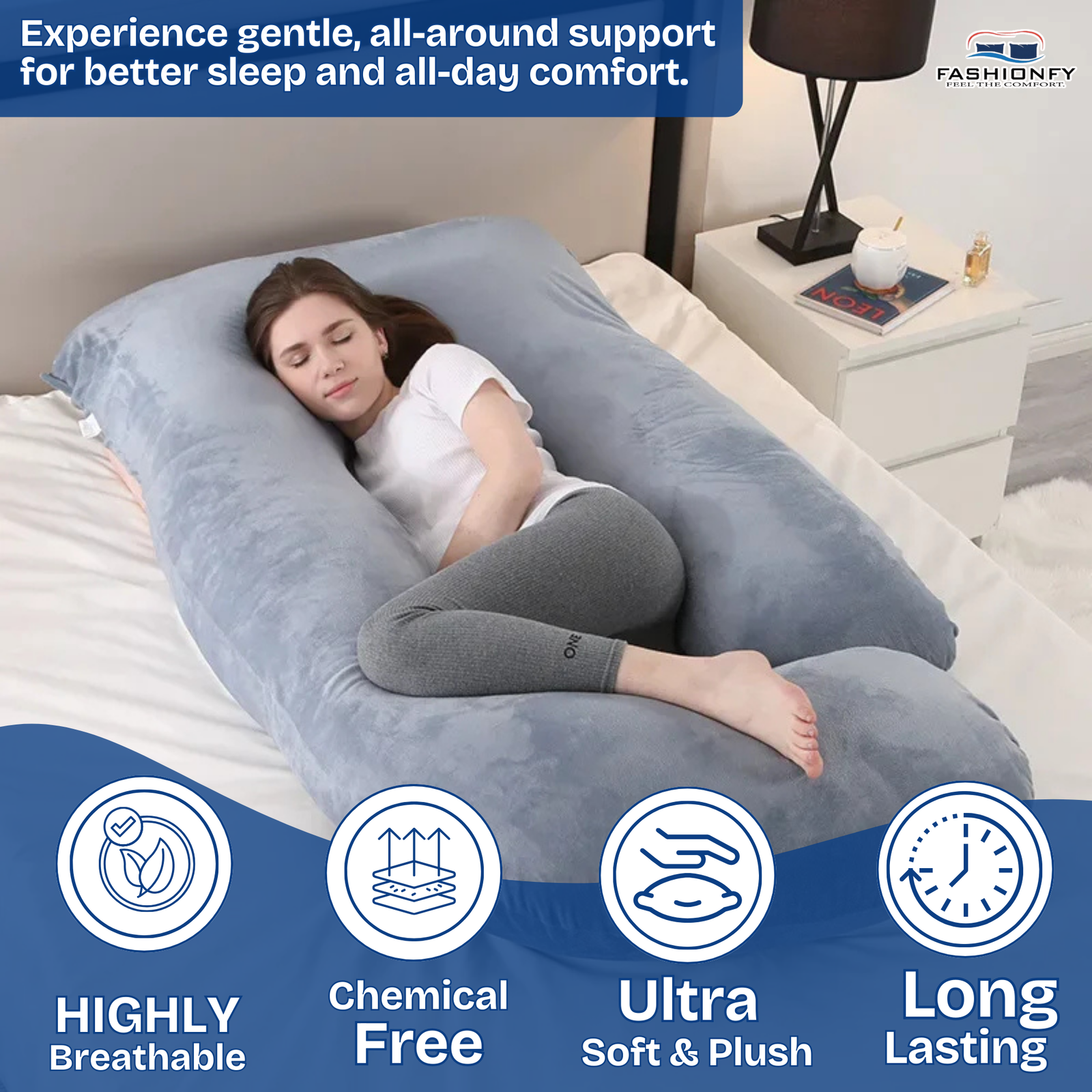 FASHIONFY® U & J Shaped Pregnancy Pillow for Maternity Support, Hips & Belly - Image 4