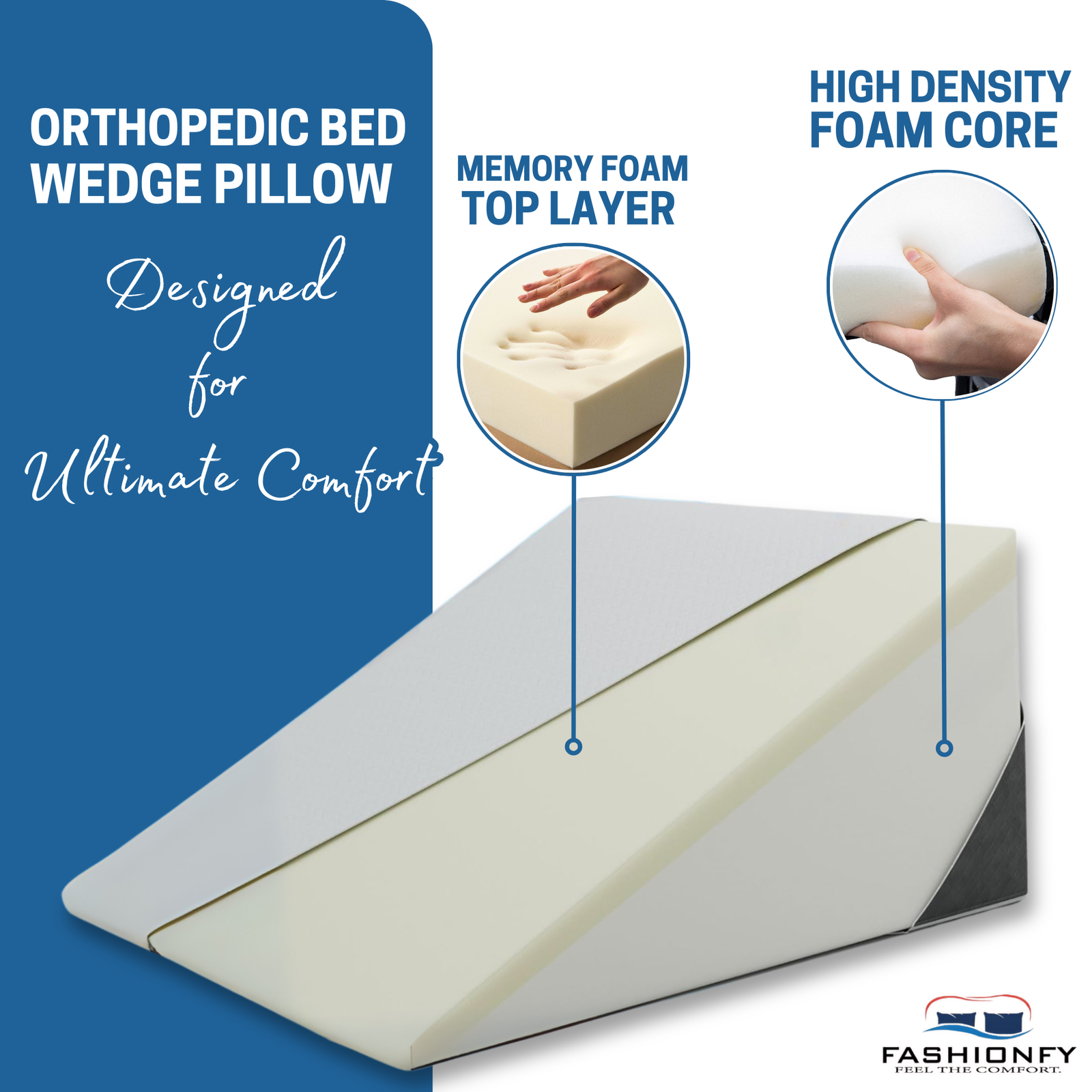 FASHIONFY Orthopedic Bed Wedge Pillow | Jacquard Cover with With Side-Pocket - Image 5