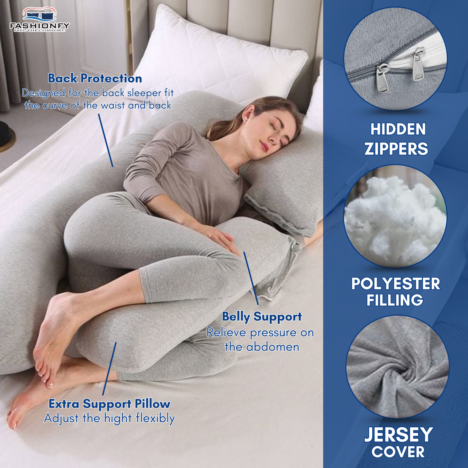 Detachable U Shape Pregnancy Pillow with 100% Polyester Filling - Image 4