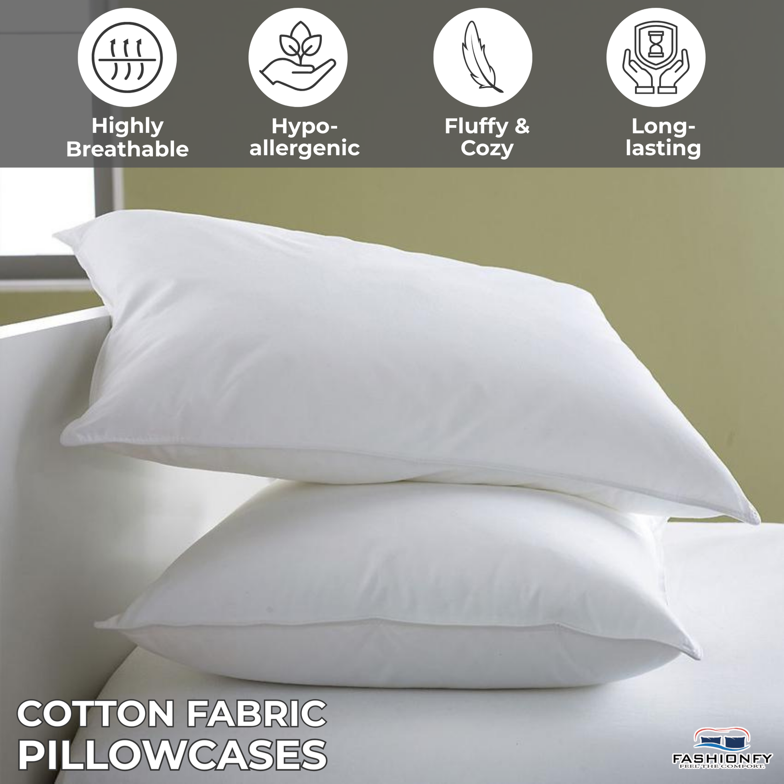 FASHIONFY® Pillow Covers for Hotel Pillows, Dorm rooms, Bed & Sofa Cushions | Pack of 4 - Image 7