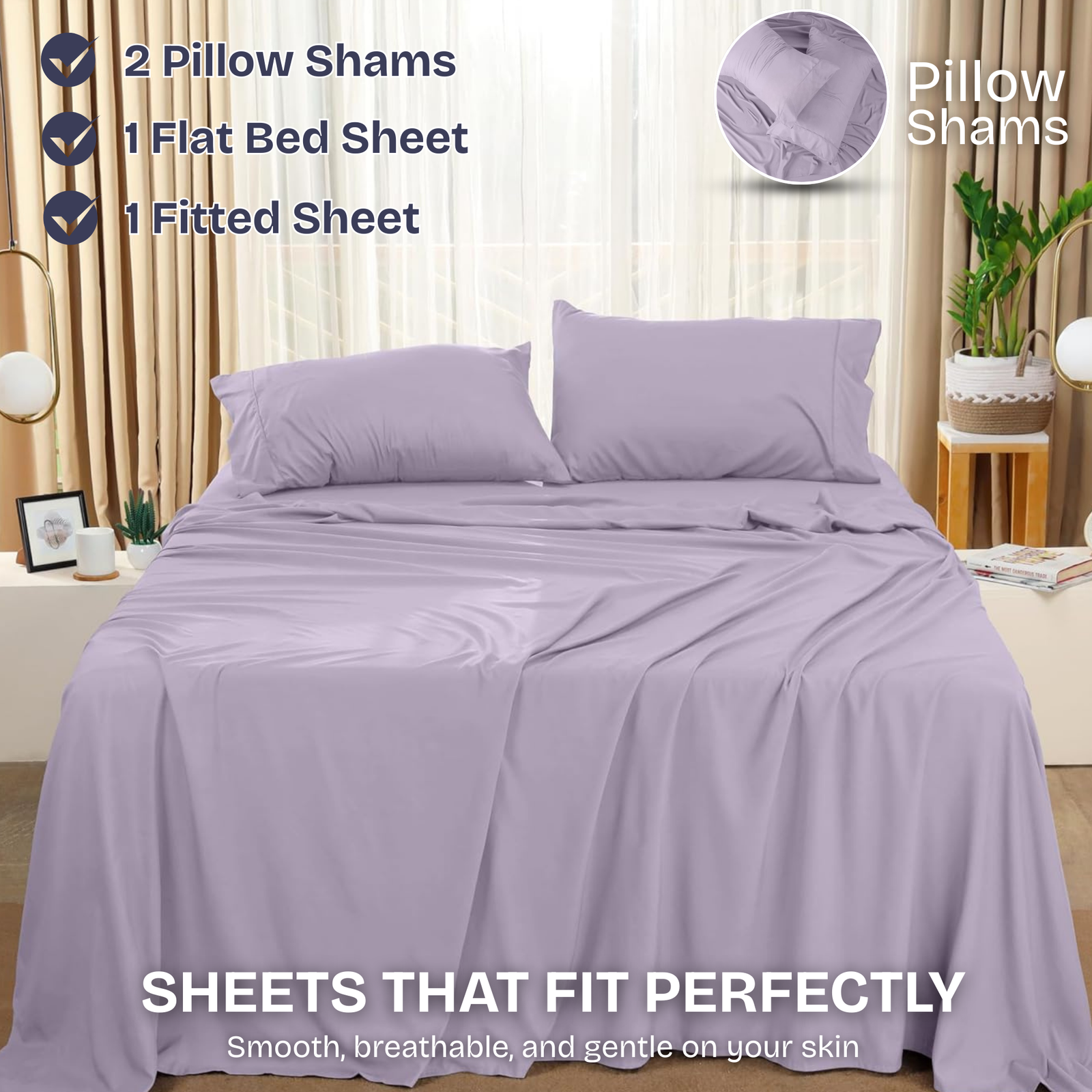 FASHIONFY Luxury 4 Piece Bed Sheet Set with 1 Flat Sheet, 1 Fitted Sheet & 2 Pillowcases - Image 5