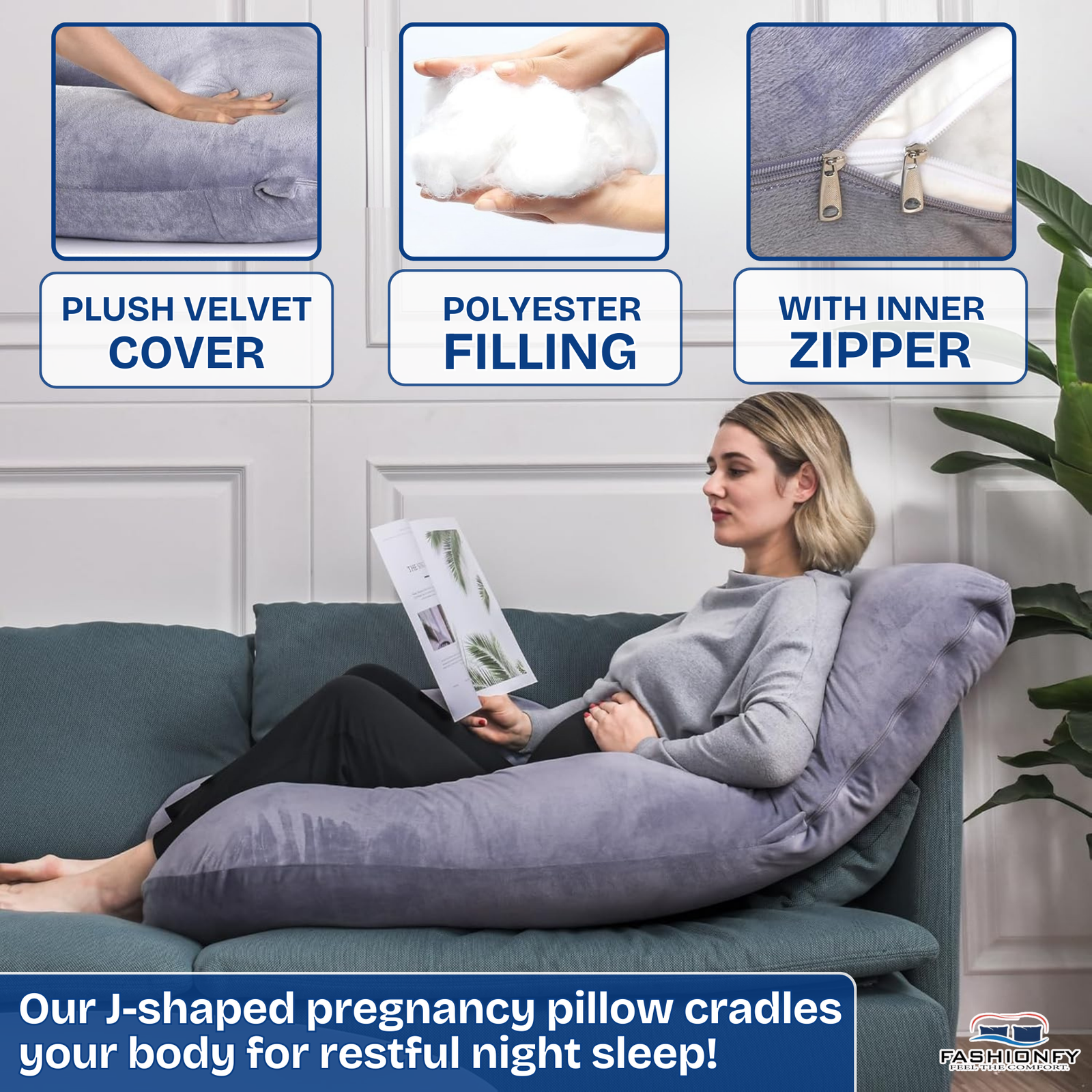 FASHIONFY® U & J Shaped Pregnancy Pillow for Maternity Support, Hips & Belly - Image 3