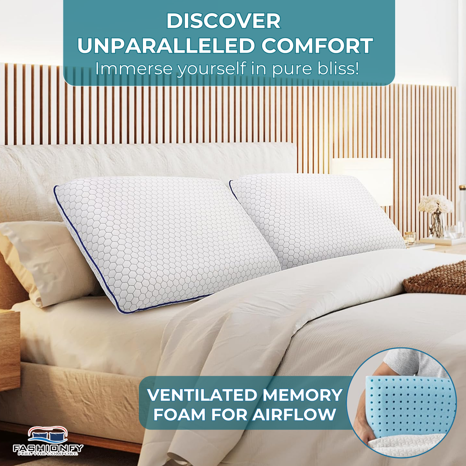 FASHIONFY Memory Foam Pillows For Back & Side Sleepers - Image 5