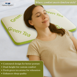 FASHIONFY® Green Tea Memory Foam Pillow for Side Sleepers, Hot Sleepers, Neck Pain, Shoulder Pain & Back Support - Image 2