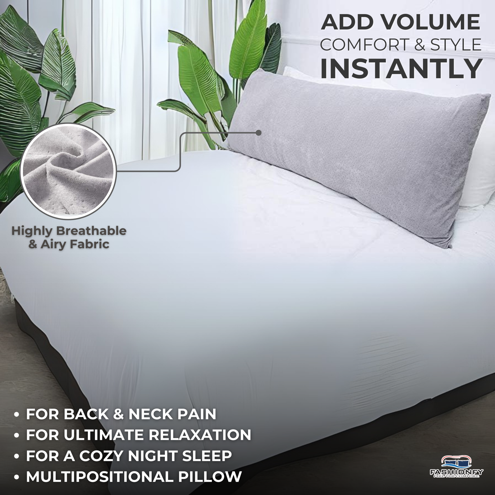 FASHIONFY® Long Body Pillow with Velvet Cover | Straight Pregnancy Pillow for Belly Support & Hip Pain - Image 2