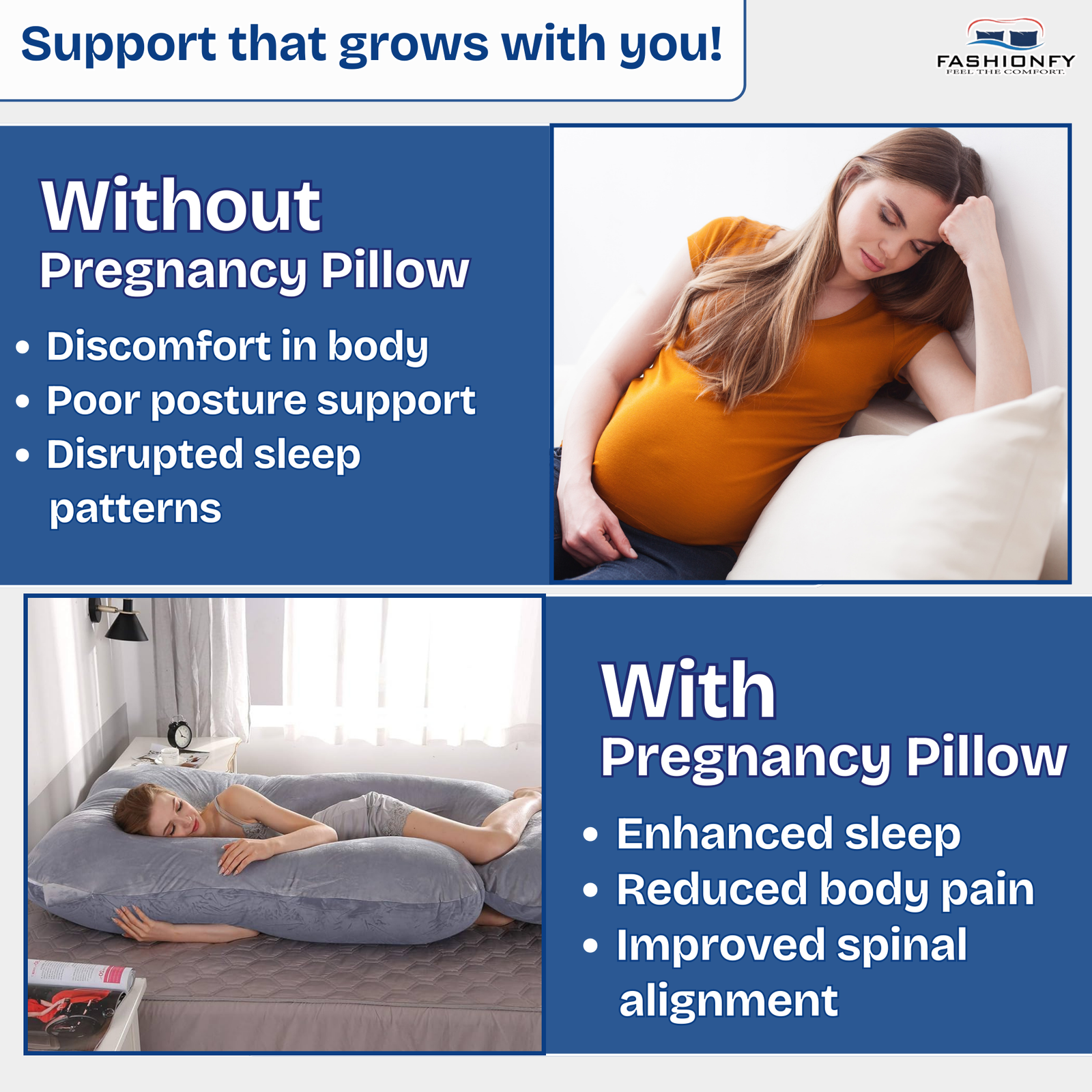 FASHIONFY® U & J Shaped Pregnancy Pillow for Maternity Support, Hips & Belly - Image 7