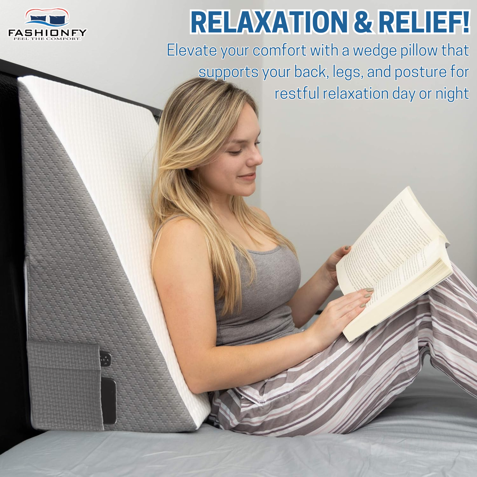 FASHIONFY Orthopedic Bed Wedge Pillow | Jacquard Cover with With Side-Pocket - Image 7