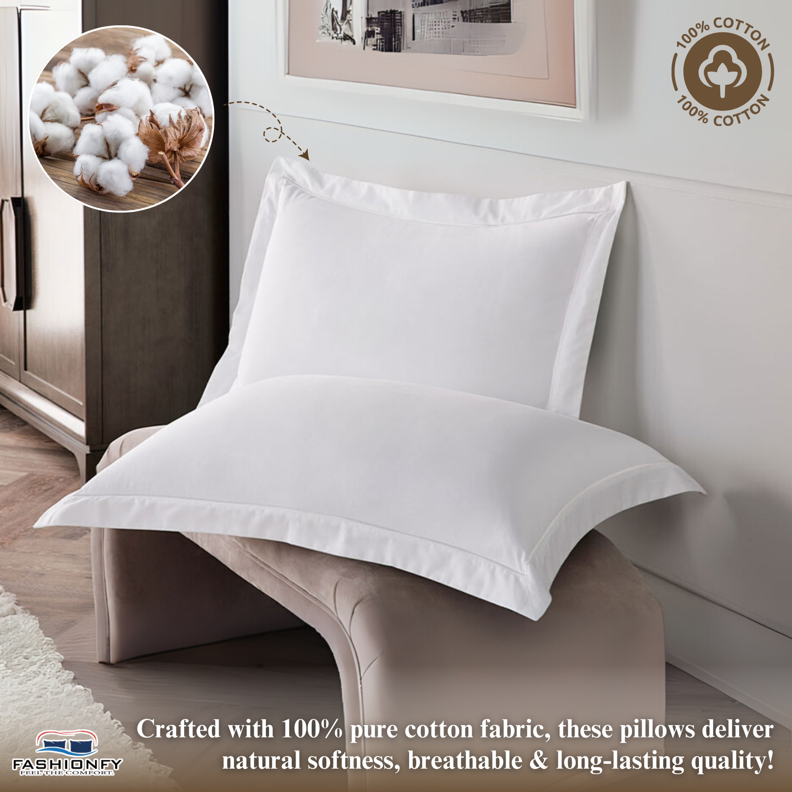 FASHIONFY® Premium Cotton Pillow Shams with Envelope Closure, Pillow Covers - Image 7