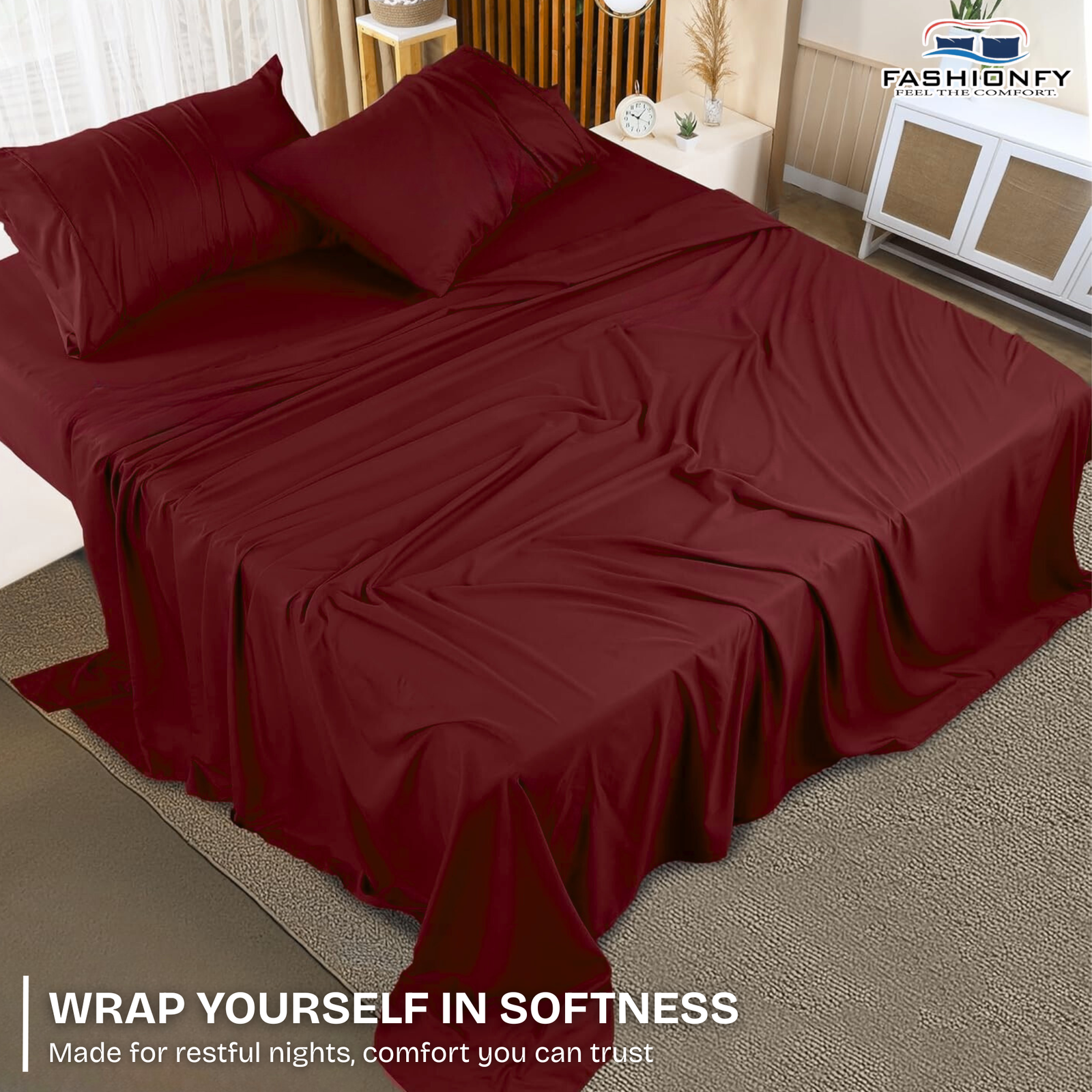 FASHIONFY Luxury 4 Piece Bed Sheet Set with 1 Flat Sheet, 1 Fitted Sheet & 2 Pillowcases - Image 7