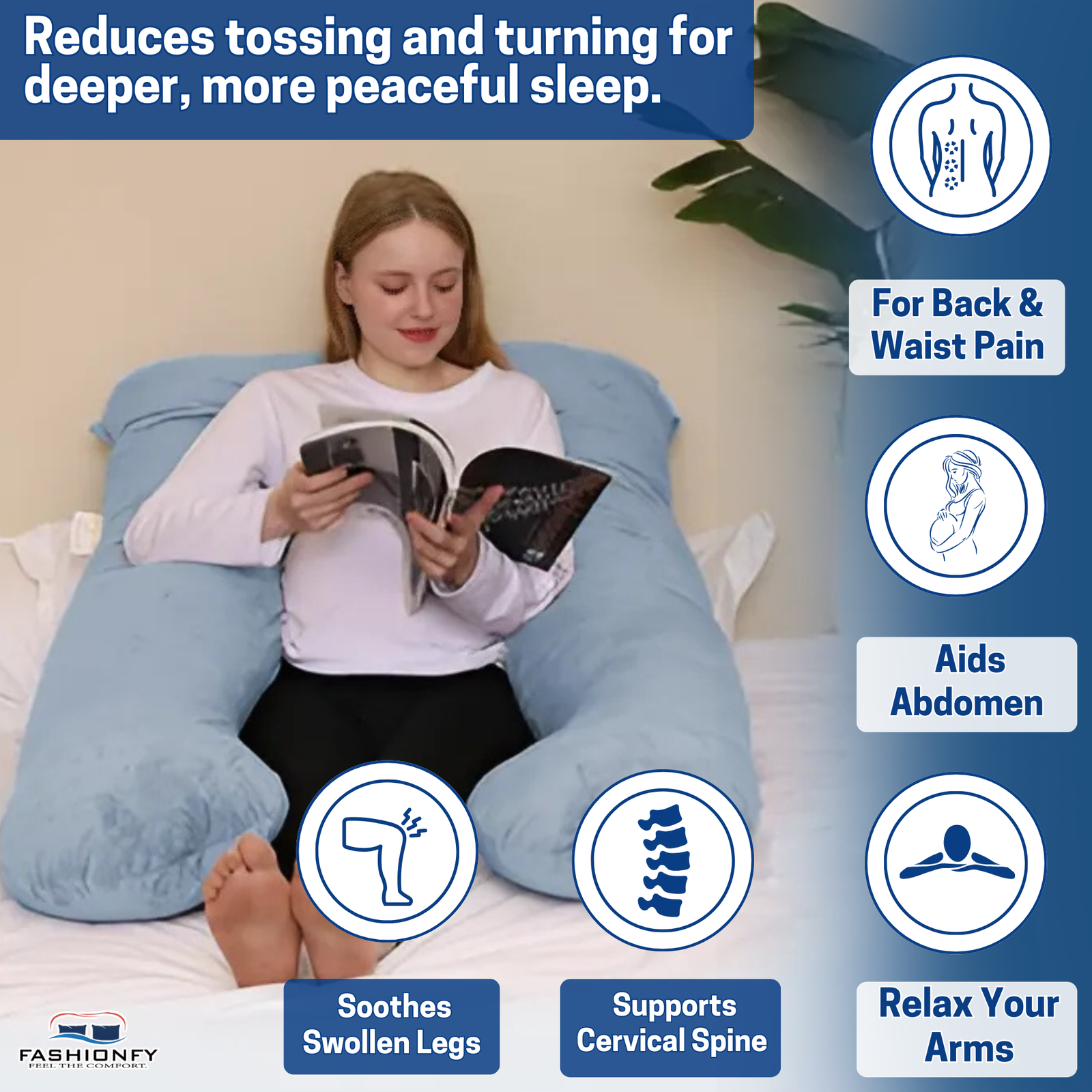 FASHIONFY U Shaped Pregnancy Pillow for Sleeping with Removable Cover - Image 4