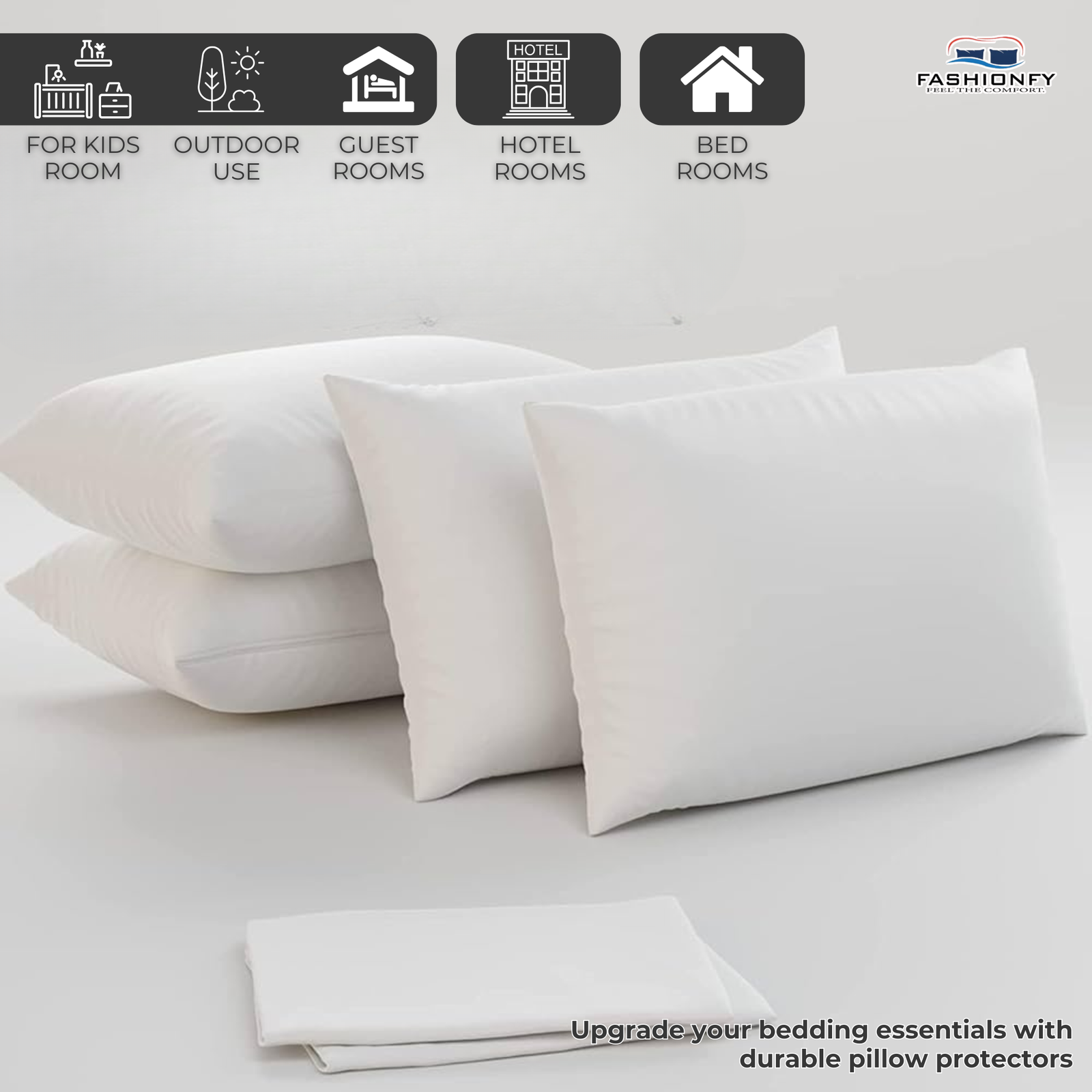FASHIONFY® Pillow Covers for Hotel Pillows, Dorm rooms, Bed & Sofa Cushions | Pack of 4 - Image 3