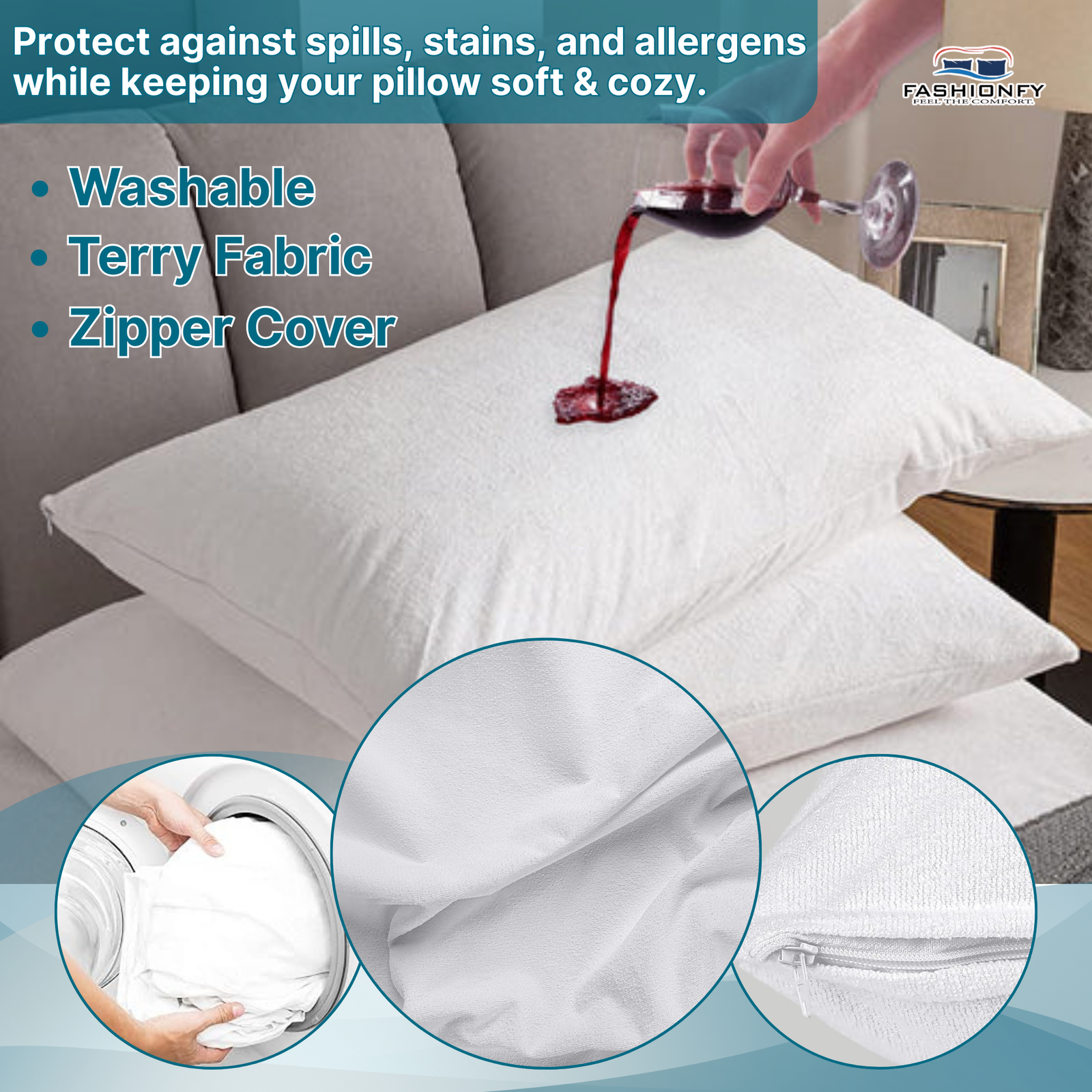 FASHIONFY Waterproof Terry Pillow Protectors for Bed Pillows & Hotel Pillows - Image 5