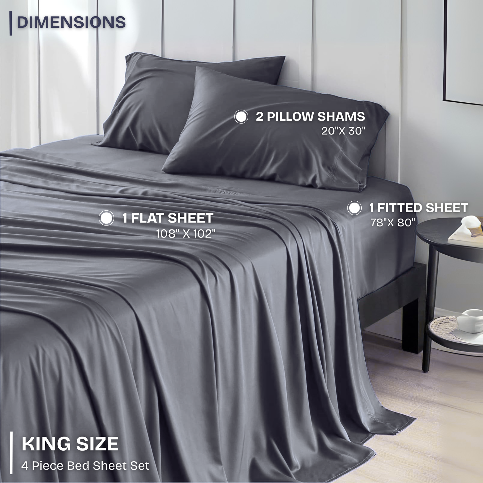 FASHIONFY Luxury 4 Piece Bed Sheet Set with 1 Flat Sheet, 1 Fitted Sheet & 2 Pillowcases - Image 48