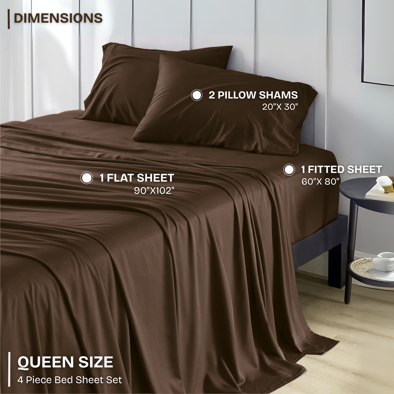 FASHIONFY Luxury 4 Piece Bed Sheet Set with 1 Flat Sheet, 1 Fitted Sheet & 2 Pillowcases - Image 34