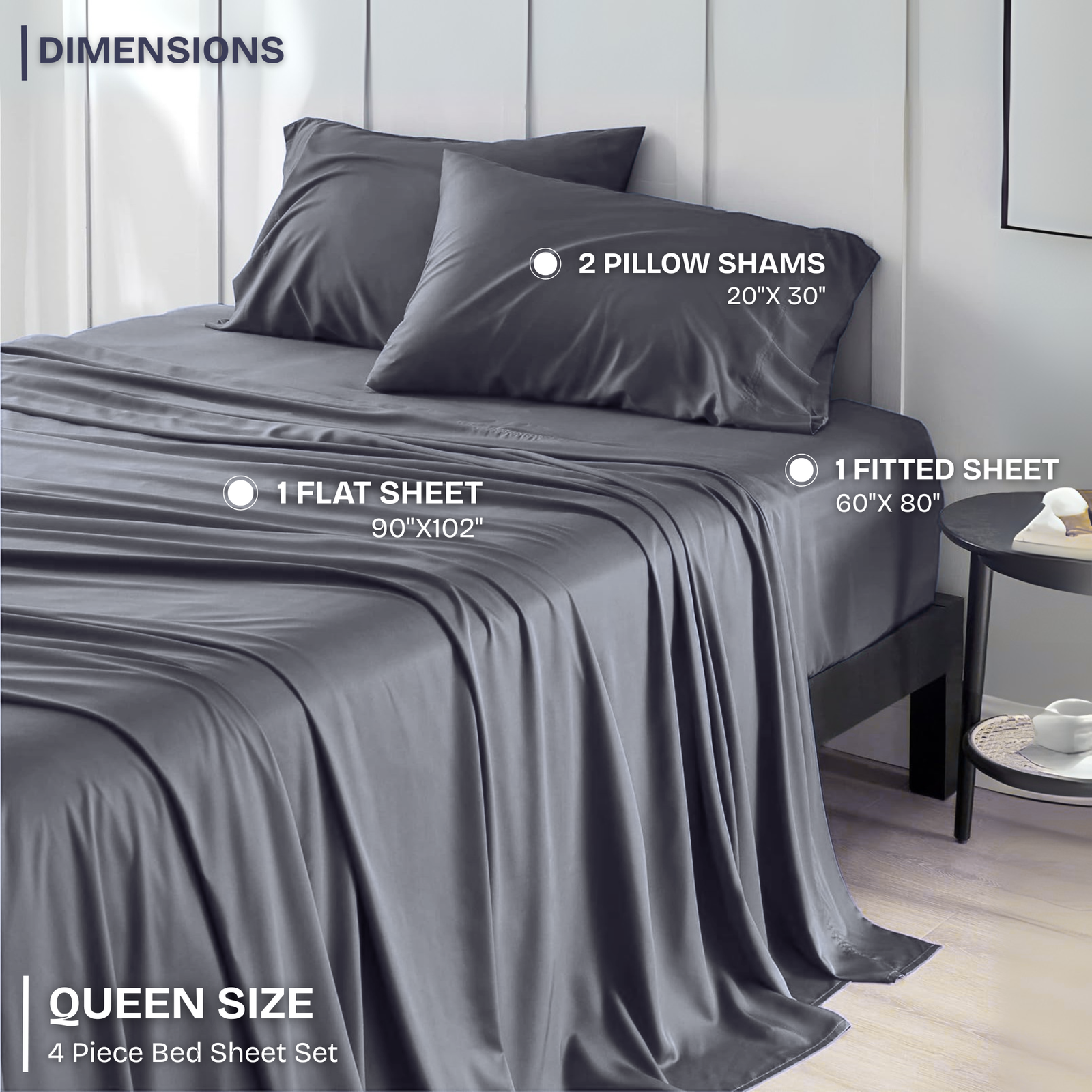 FASHIONFY Luxury 4 Piece Bed Sheet Set with 1 Flat Sheet, 1 Fitted Sheet & 2 Pillowcases - Image 36