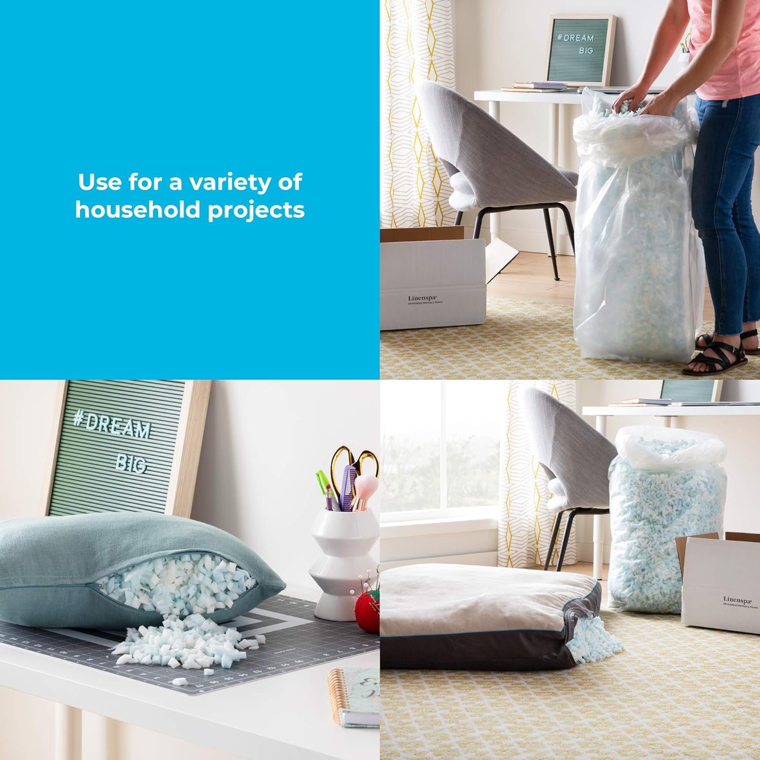 Linenspa Premium Shredded Memory Foam – Ultimate Comfort Fill for Pillows, Bean Bags, Dog Beds, Crafts & More - Image 4